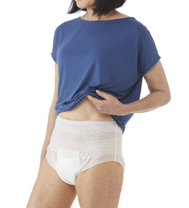 Model wearing super absorbent underwear